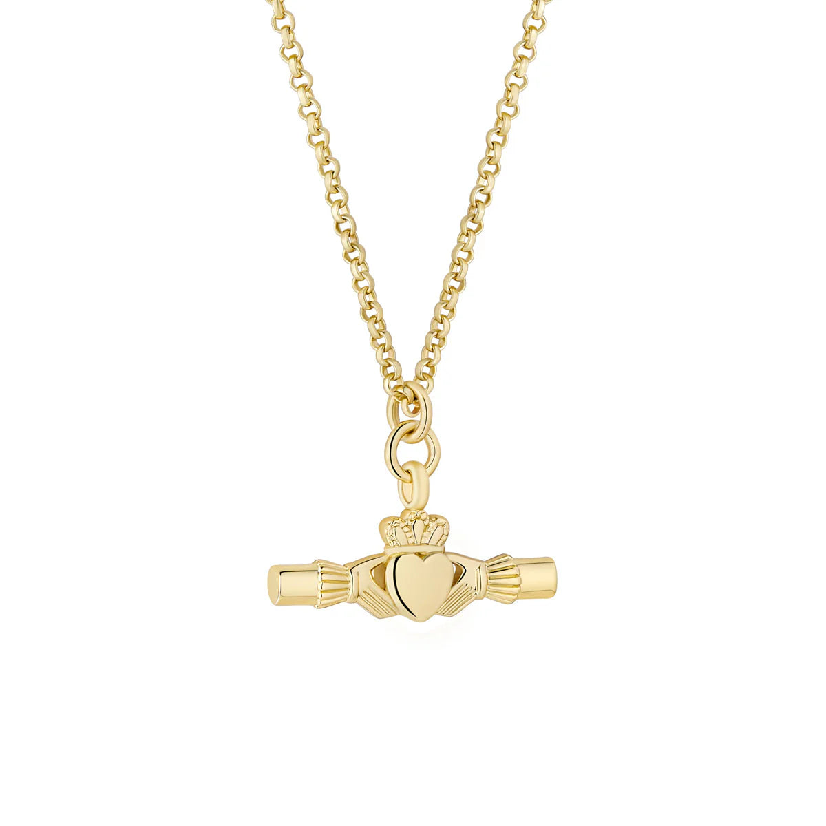 Yellow Gold Plate Claddagh T-Bar Pendant Necklace