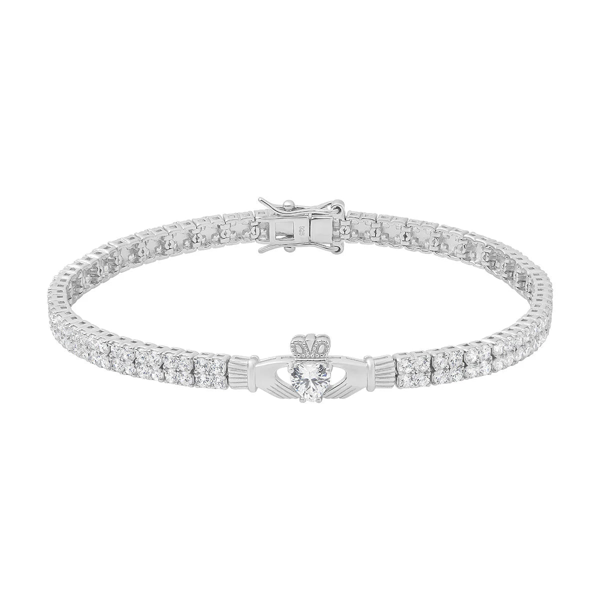 Sterling Silver Claddagh CZ Double Row Tennis Bracelet