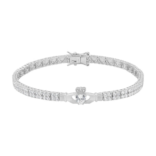 Sterling Silver Claddagh CZ Double Row Tennis Bracelet