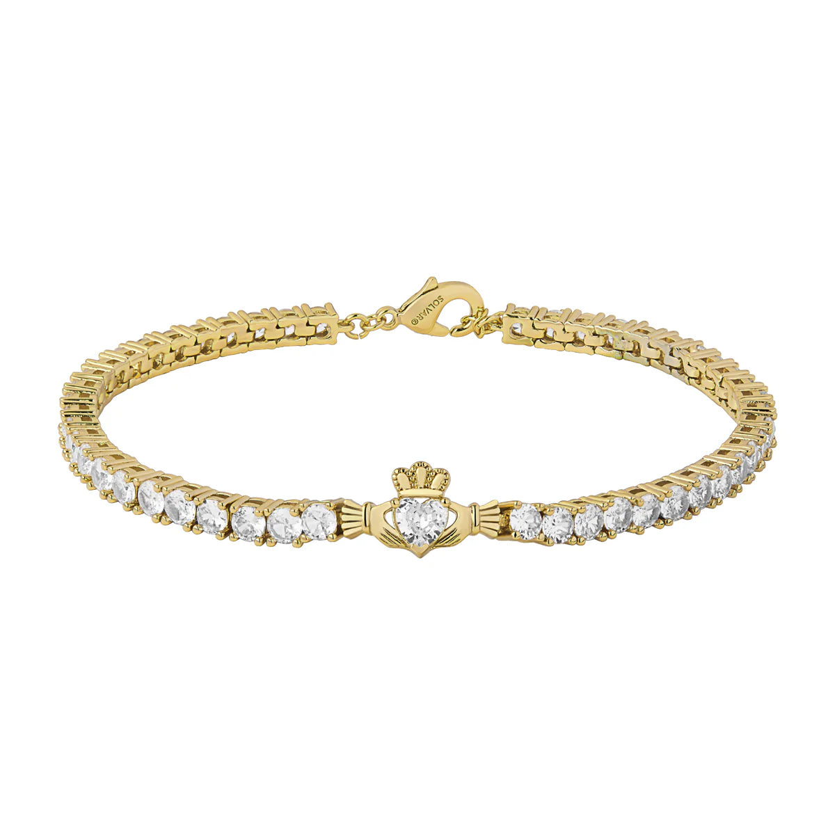 Yellow Gold Plate Claddagh CZ Tennis Bracelet