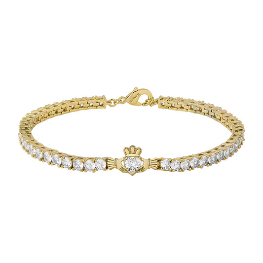 Yellow Gold Plate Claddagh CZ Tennis Bracelet
