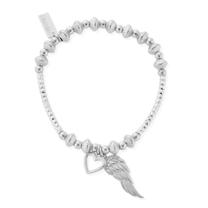 ChloBo Sterling Silver Pattern Noodle Disc Heart And Angel Wing Bracelet