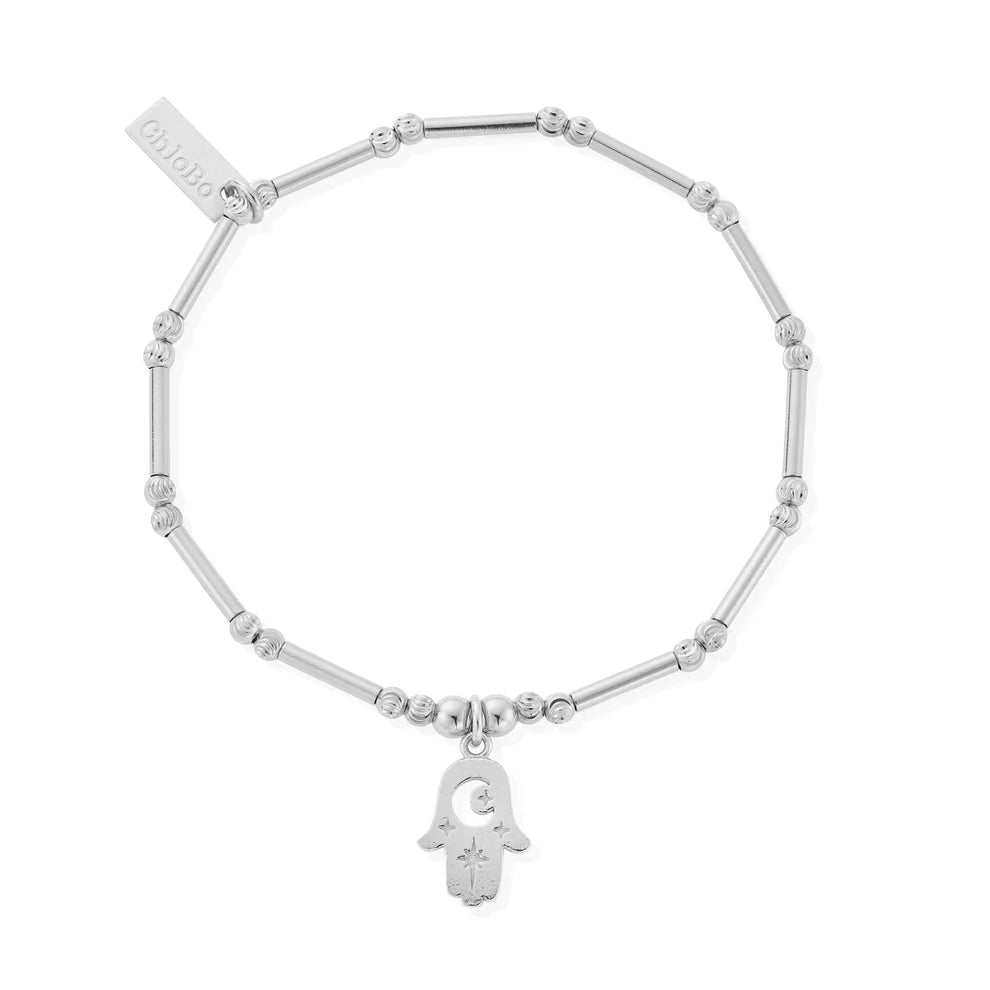 ChloBo Sterling Silver Dainty Moon Cut Sparkle Hamsa Bracelet