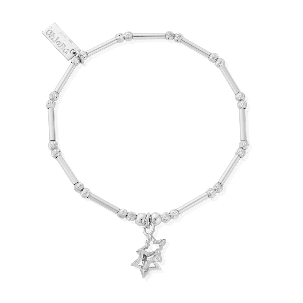 ChloBo Sterling Silver Dainty Moon Cut Sparkle Interlocking Star Bracelet