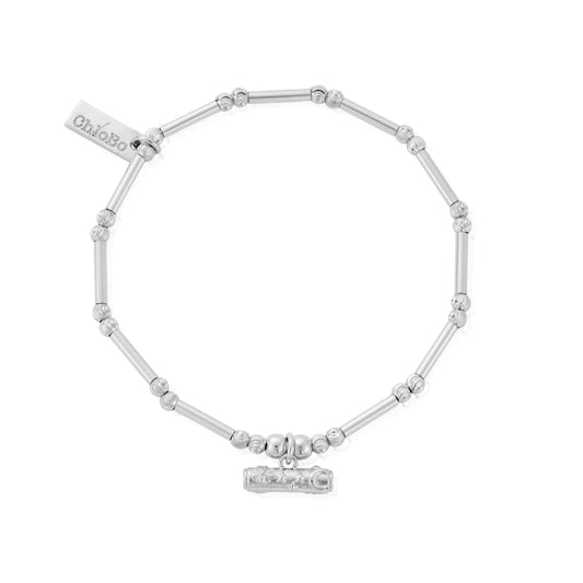 ChloBo Sterling Silver Dainty Moon Cut Sparkle T-Bar Bracelet