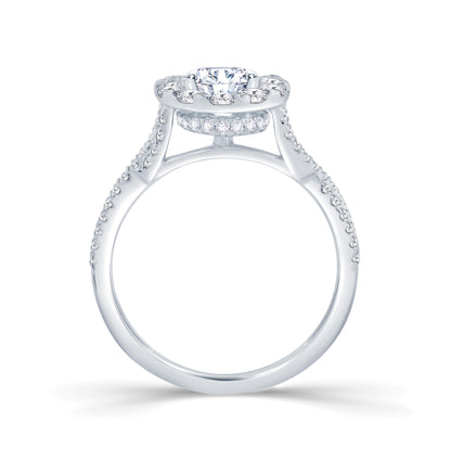 Platinum Brilliant Round & Halo, Shoulder Set Twist Infinity Diamond Ring, 0.86ct