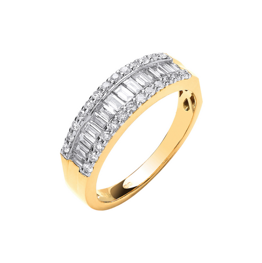 18ct Yellow Gold Baguette & Round Diamond Eternity Ring, 0.59ct