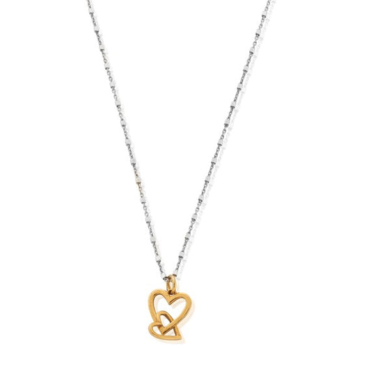 ChloBo Mixed Metal Delicate Cube Chain Interlocking Heart Necklace