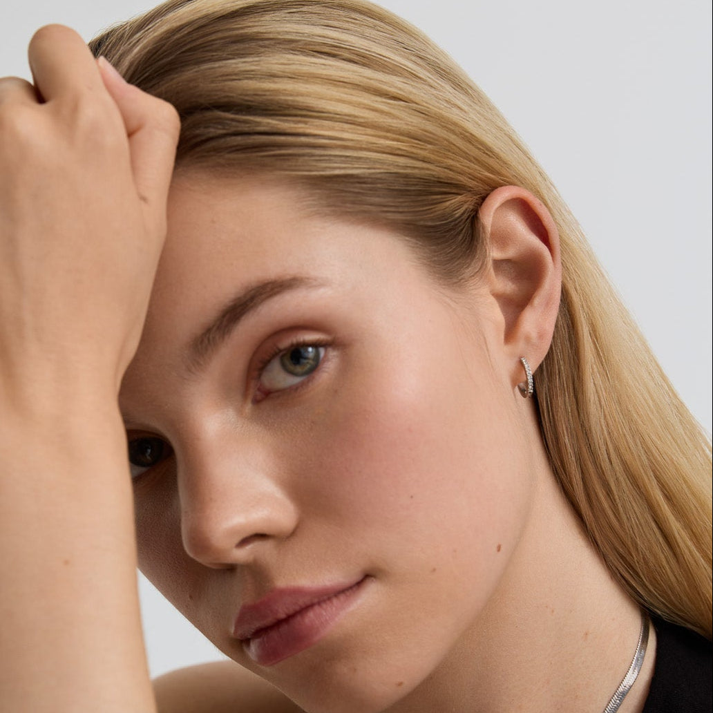 D.LOUISE Yellow Gold Plate 13mm Tennis Huggie Hoop Earrings