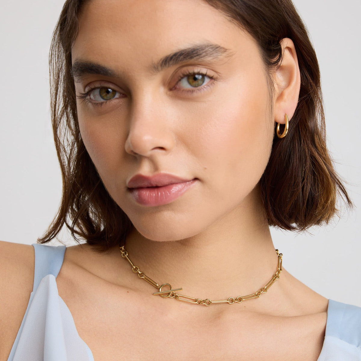 D.LOUISE Yellow Gold Plate 15mm Tapered Oval Hoops