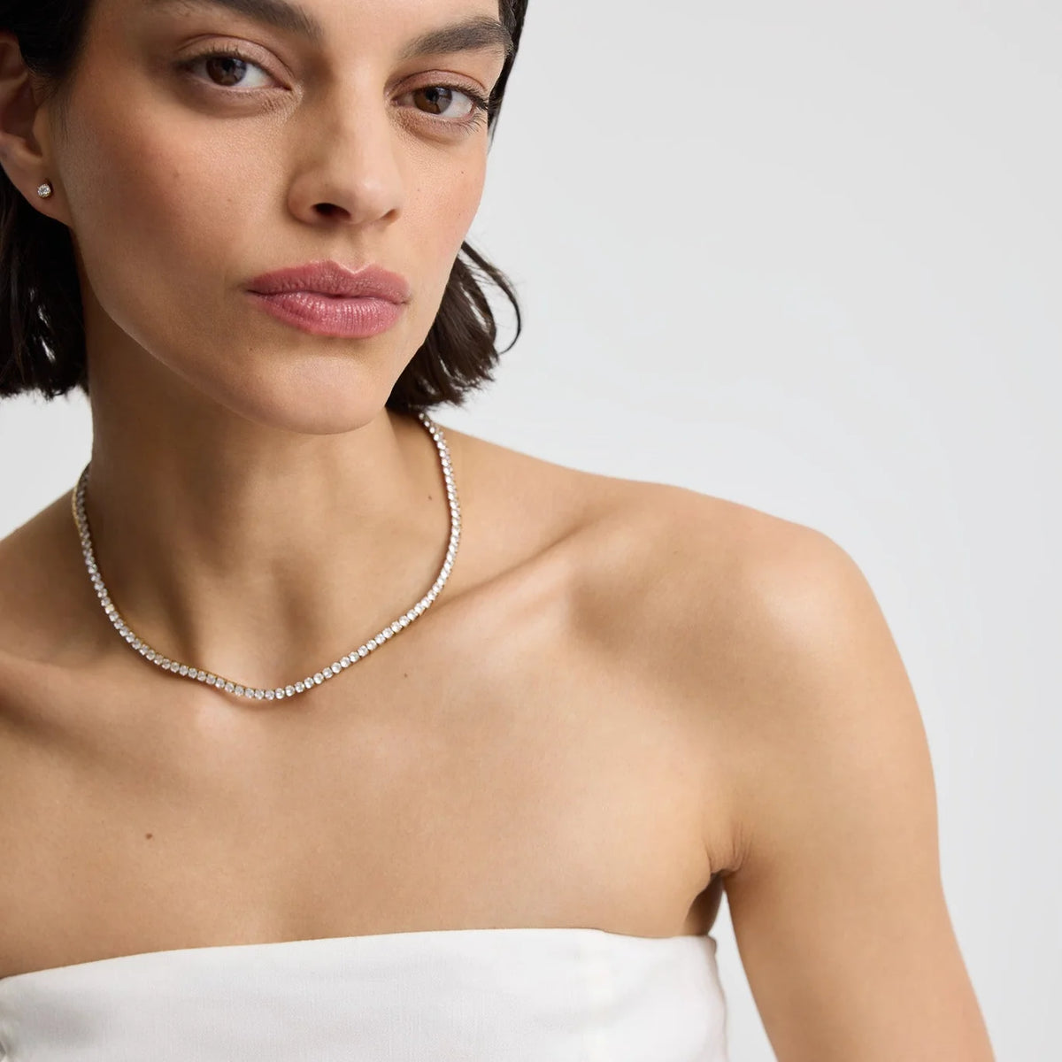 D.LOUISE Yellow Gold Plate CZ Luxe Tennis Necklace