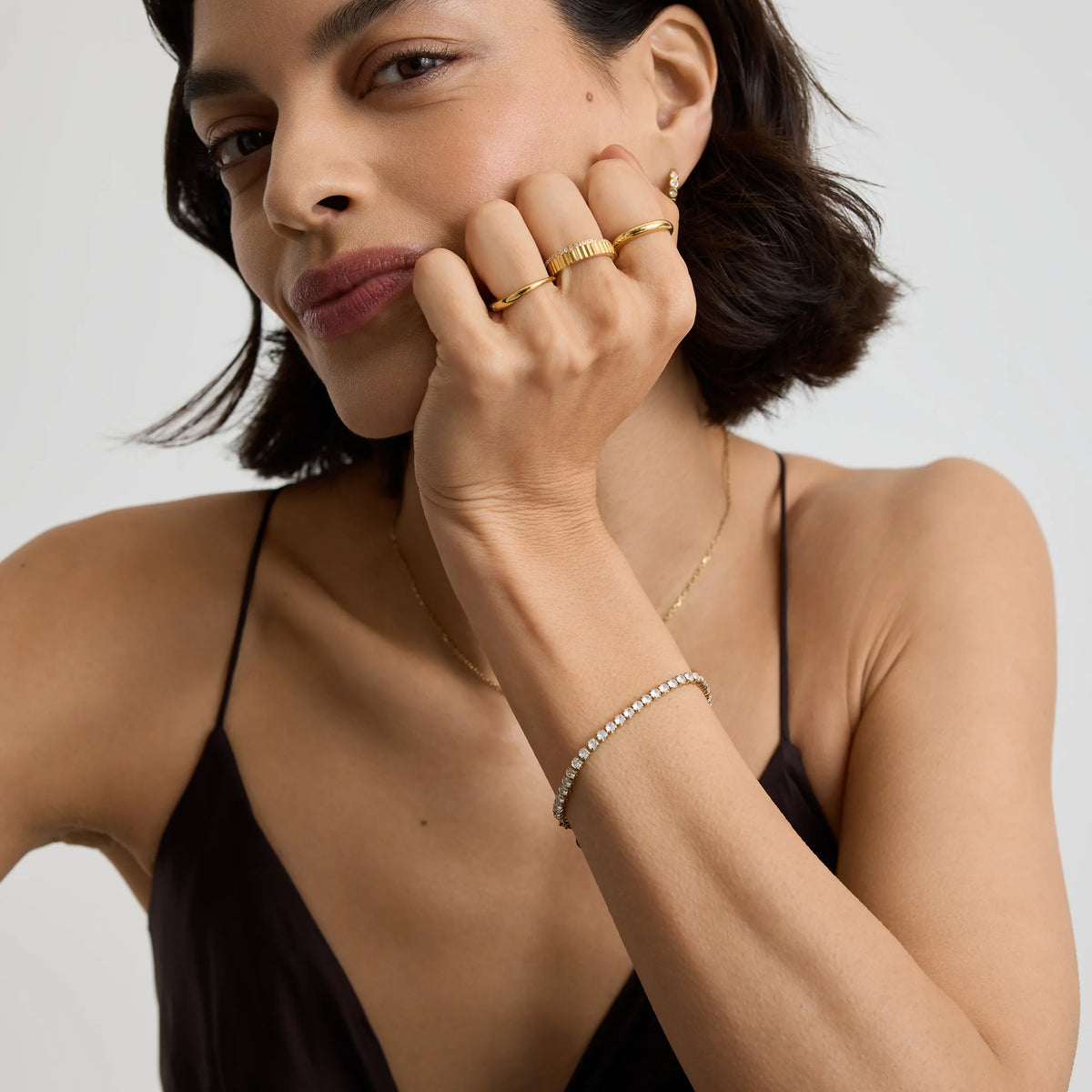 D.LOUISE Yellow Gold Plate Bezel Set CZ Luxe Tennis Bracelet