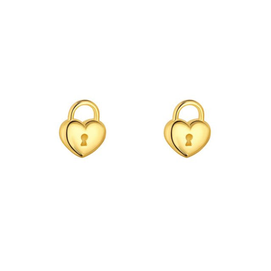 9ct Yellow Gold Padlock Heart Stud Earrings