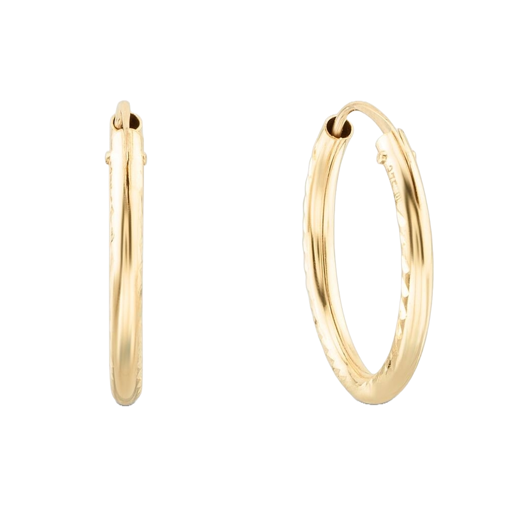 9ct Yellow Gold 15mm Diamond Cut Hoop Earrings