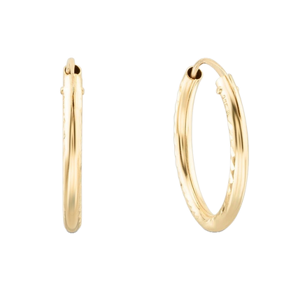 9ct Yellow Gold 15mm Diamond Cut Hoop Earrings