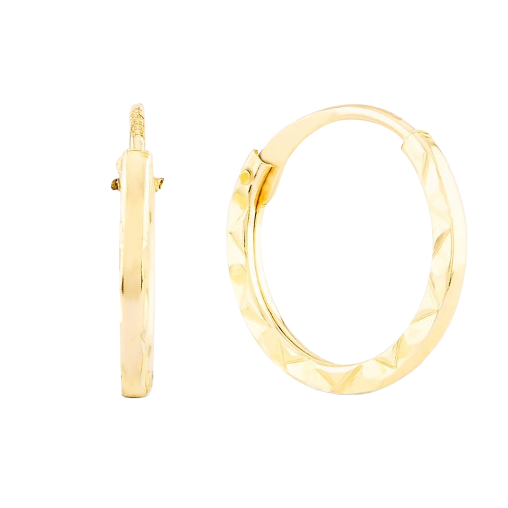 9ct Yellow Gold 10mm Diamond Cut Edge Hoop Earrings