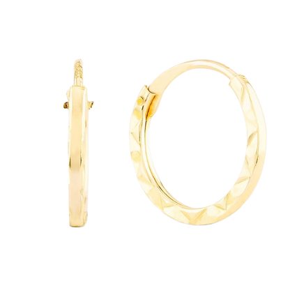 9ct Yellow Gold 10mm Diamond Cut Edge Hoop Earrings