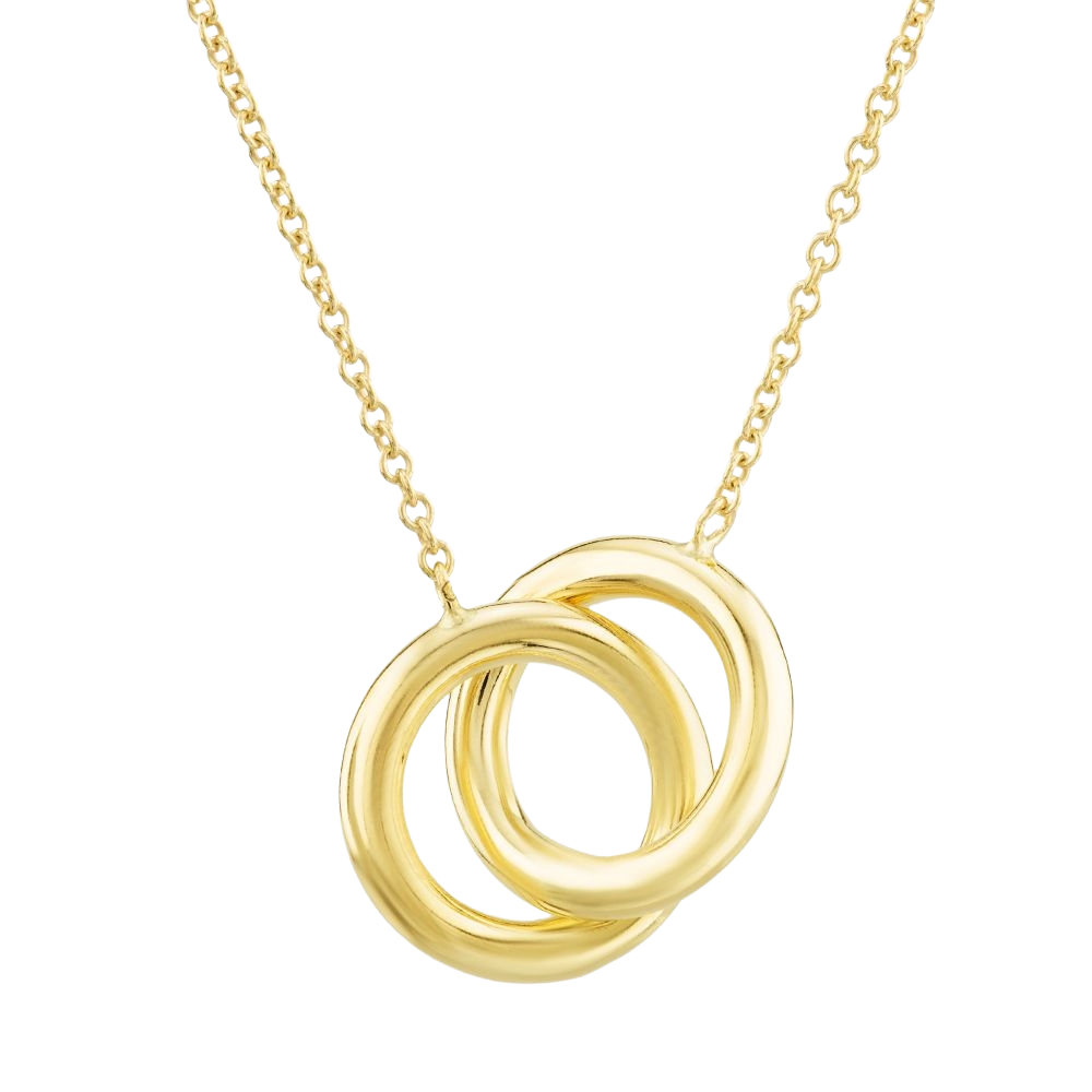 9ct Yellow Gold Double Circles Interlocking Pendant Necklace