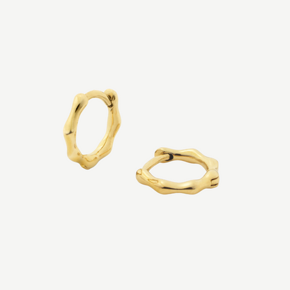D.LOUISE Yellow Gold Plate 11mm Bamboo Huggie Hoop Earrings