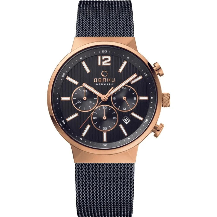 Obaku 42mm STORM - NIGHT Chronograph Mesh Watch