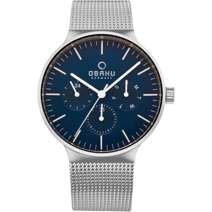 Obaku 43mm MOS - CYAN Blue & Steel Toned Chronograph Watch