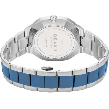 Obaku 42mm ILD -BLUESTEEL Silver & Blue Tone Chronograph Link Watch