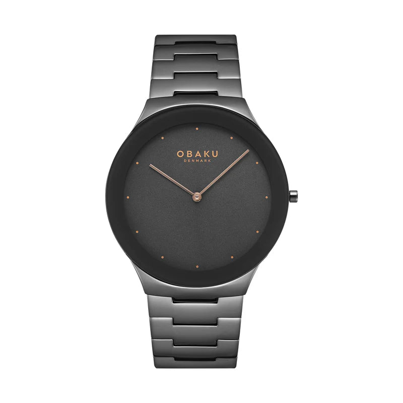 Obaku 40mm SPEJL - ASH Black Dial Steel Link Watch