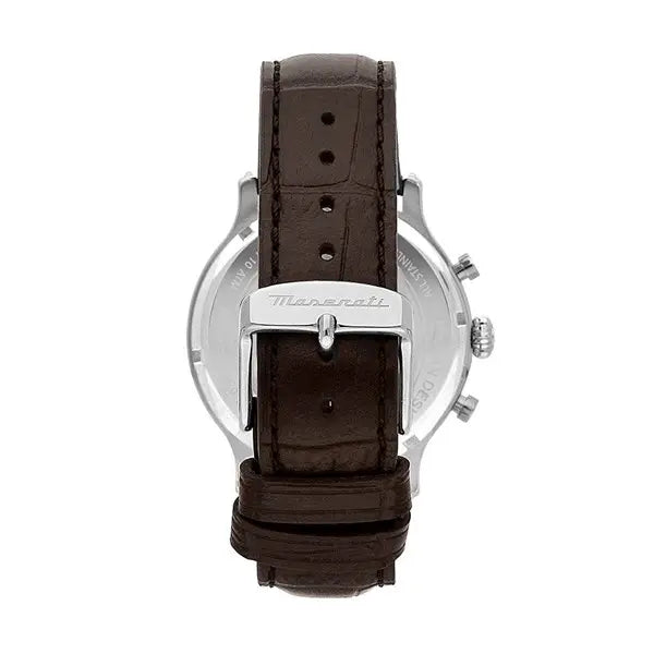 Maserati 42mm Epoca Chronograph Blue Dial Brown Leather Strap Watch