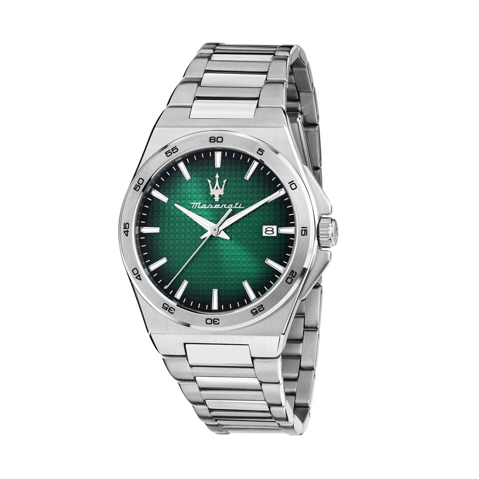 Maserati 40mm Velocitá Green Dial Date Window Stainless Steel Bracelet Watch