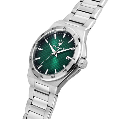 Maserati 40mm Velocitá Green Dial Date Window Stainless Steel Bracelet Watch