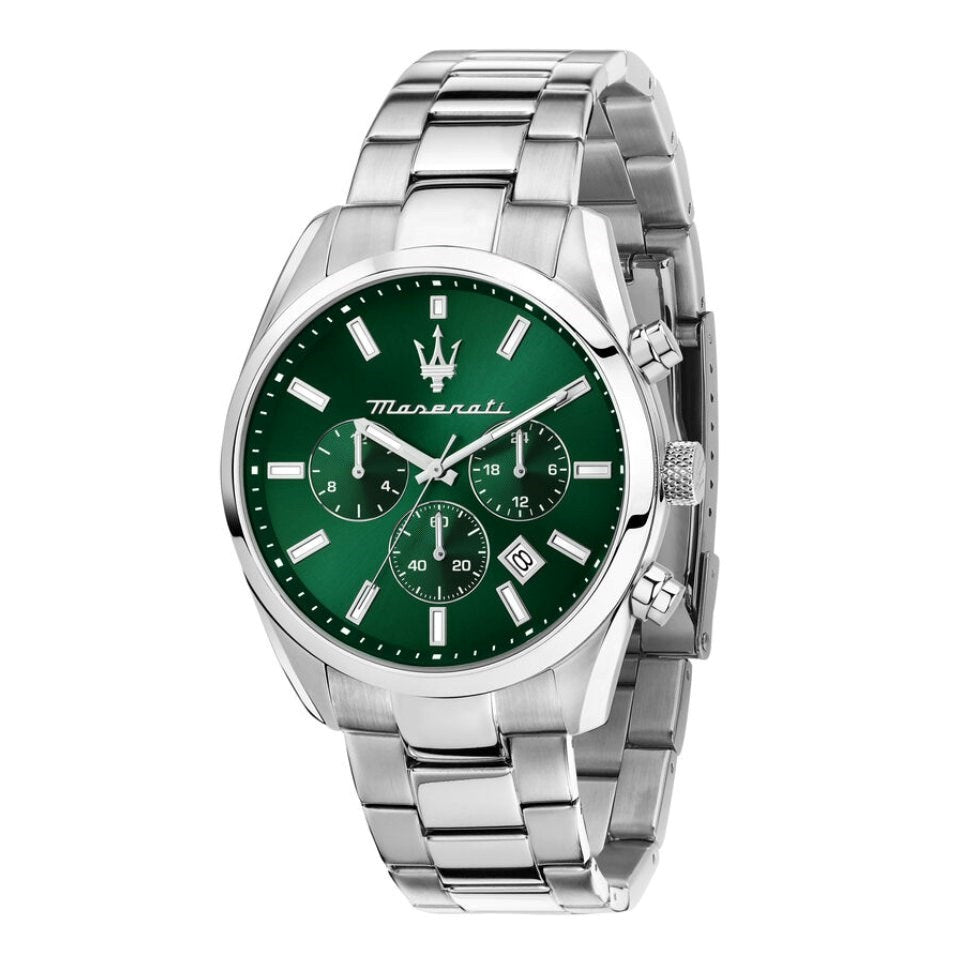 Maserati 43mm Attrazione Green Dial & Stainless Steel Chronograph Link Watch