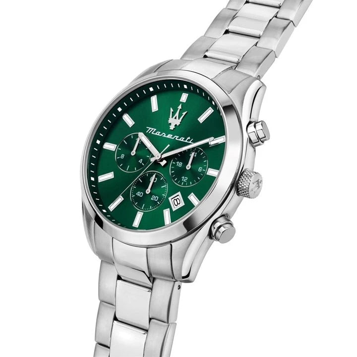 Maserati 43mm Attrazione Green Dial & Stainless Steel Chronograph Link Watch