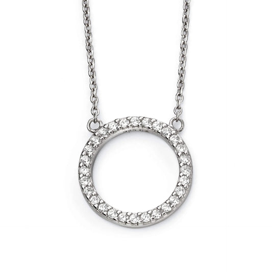 Sterling Silver Open Circle CZ Pendant Necklace