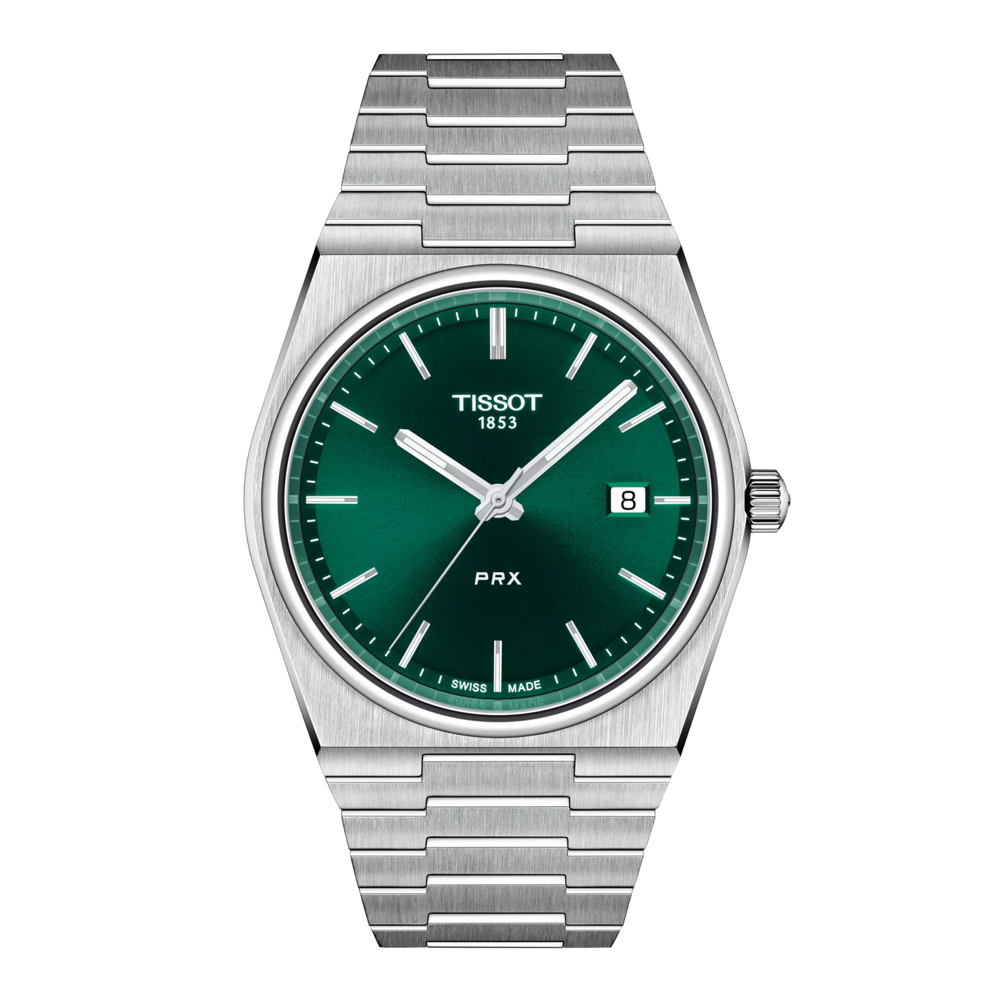 Tissot 40mm Silver Tone PRX, Green & Date Dial, Gents Bracelet Watch