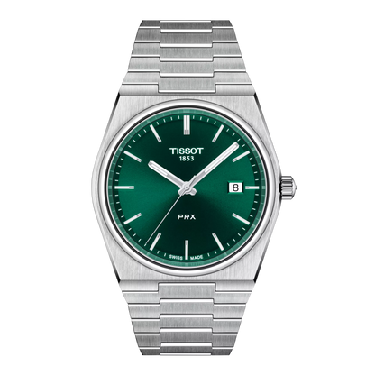 Tissot 40mm Silver Tone PRX, Green & Date Dial, Gents Bracelet Watch
