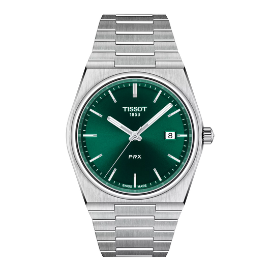 Tissot 40mm Silver Tone PRX, Green & Date Dial, Gents Bracelet Watch