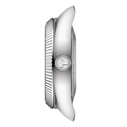 Tissot 30mm Silver Automatic Ballade, Ice Blue Fluted Dial & Bezel, Ladies Bracelet Watch