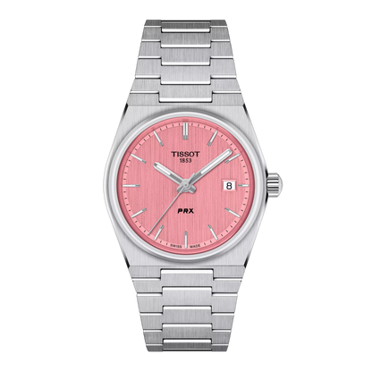 Tissot 35mm Silver PRX, Pink & Date Dial, Ladies Bracelet Watch