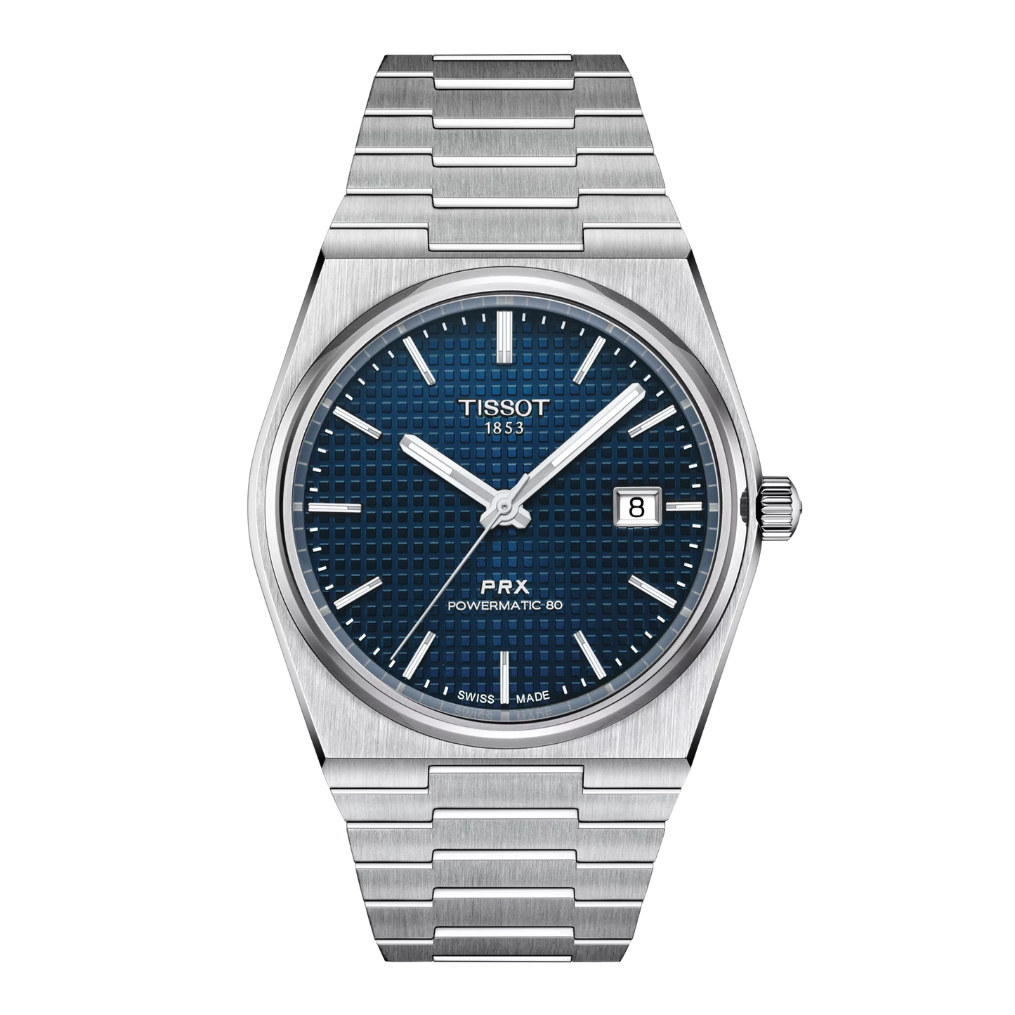 Tissot 40mm Automatic Silver Tone PRX, Blue Guilloché & Date Dial, Gents Bracelet Watch