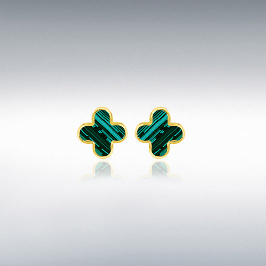 18ct Yellow Gold Malachite Petal Earrings