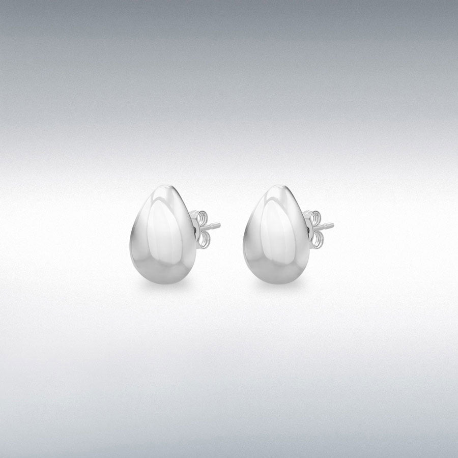 Sterling Silver Rhodium Plated Pear Stud Earrings