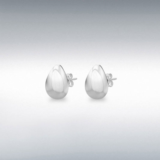 Sterling Silver Rhodium Plated Pear Stud Earrings