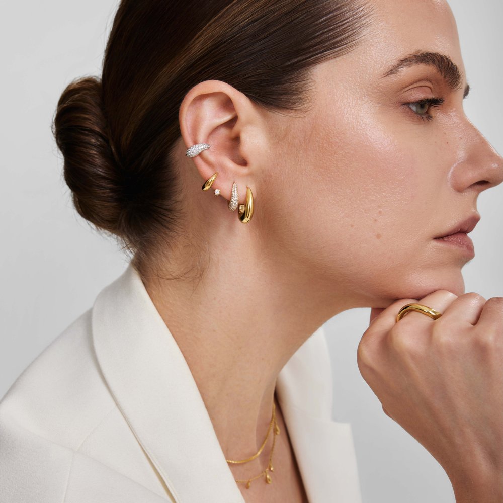 Ania Haie Yellow Gold Plated Fluid Classic Dome Hoop Earrings
