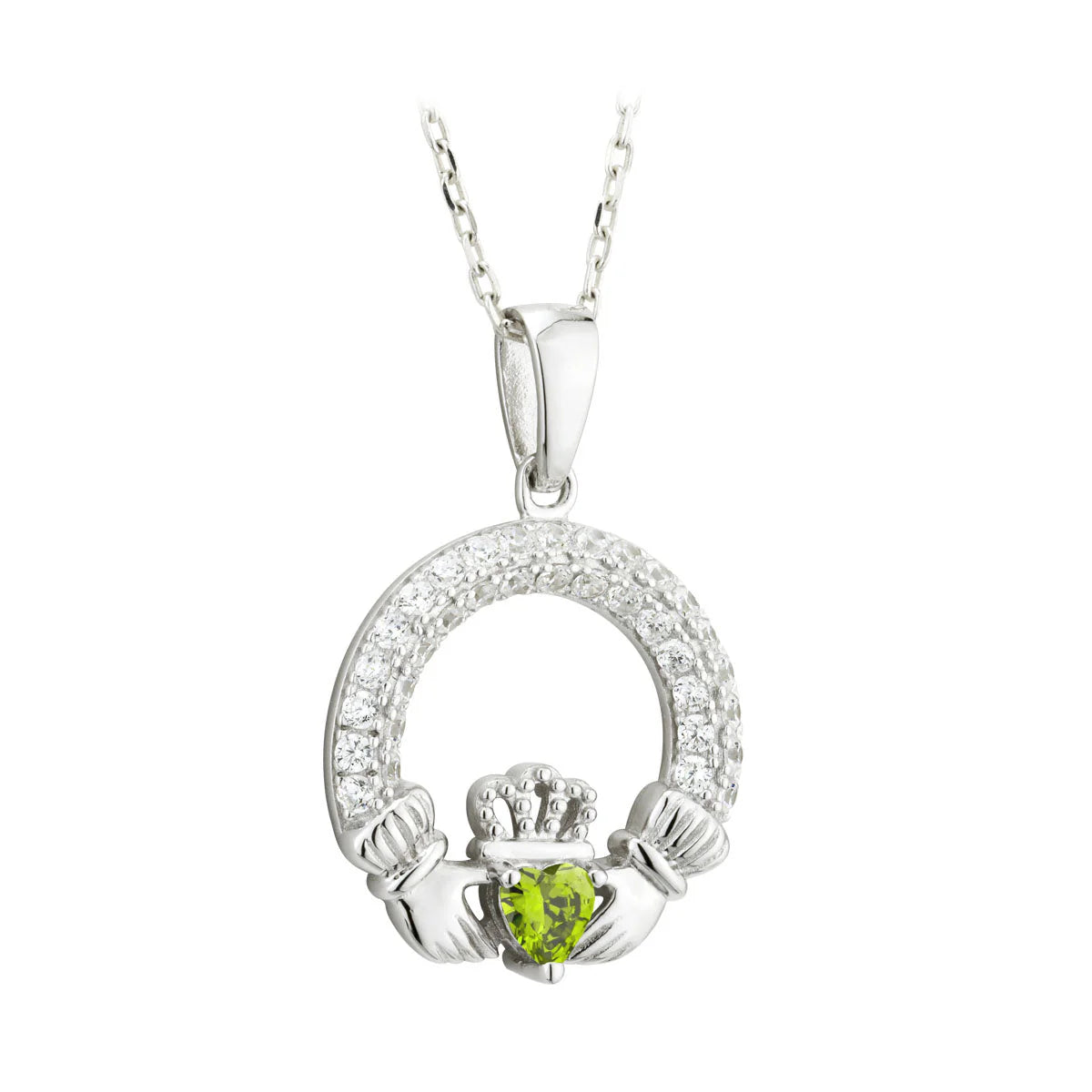 Sterling Silver August Birthstone Claddagh Necklace