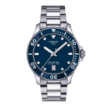 Tissot 40mm Silver Seastar 1000, Blue Diver Style, Gents Bracelet Watch