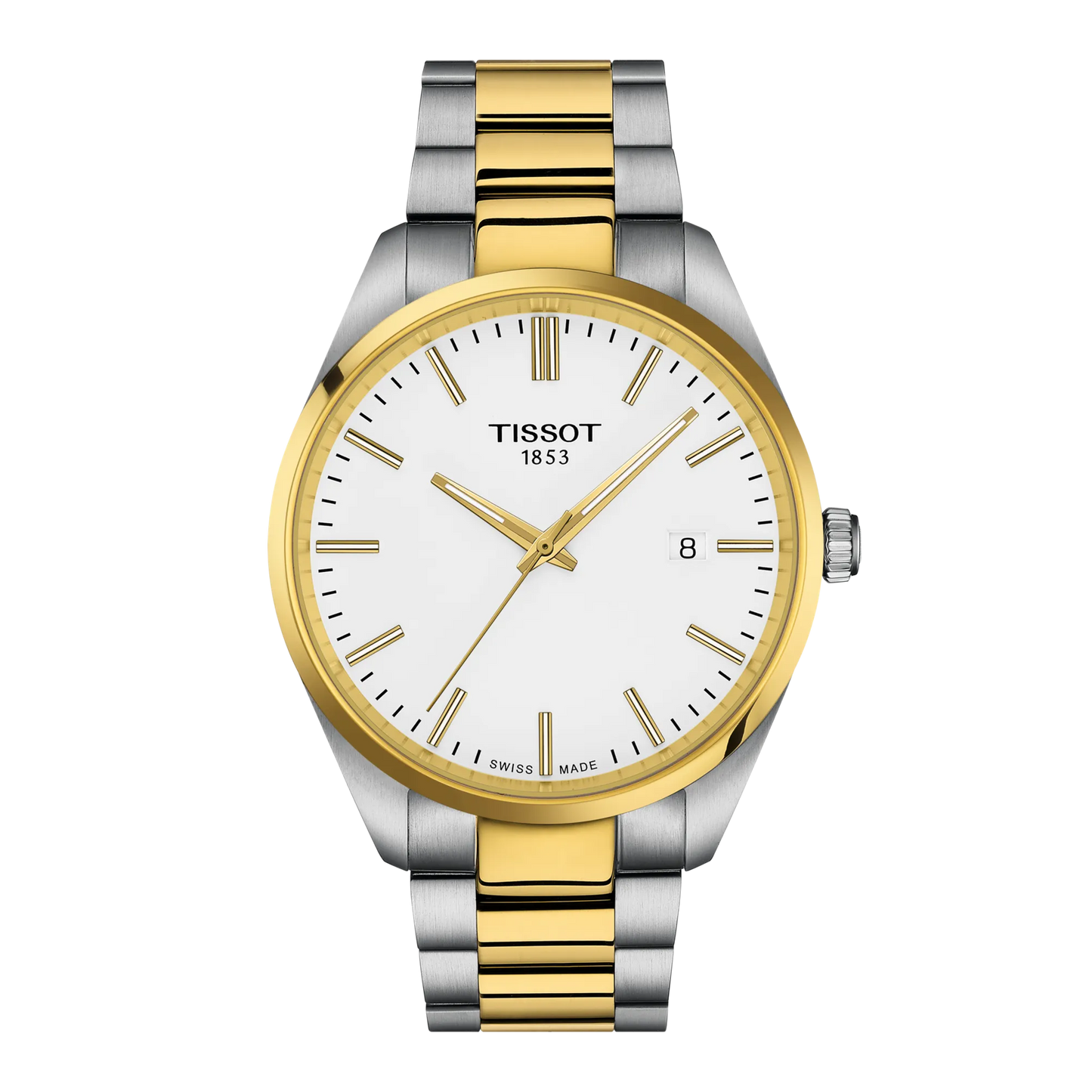 Tissot 40mm Silver & Yellow Tone PR100, White & Date Dial, Gents Bracelet Watch