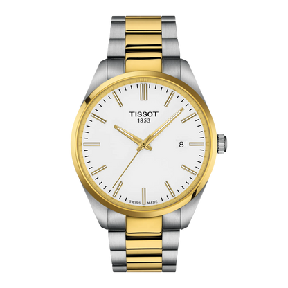 Tissot 40mm Silver & Yellow Tone PR100, White & Date Dial, Gents Bracelet Watch