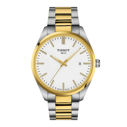 Tissot 40mm Silver & Yellow Tone PR100, White & Date Dial, Gents Bracelet Watch