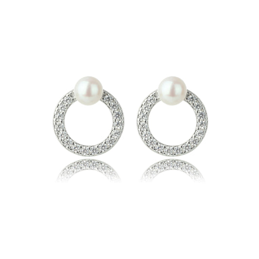 Georgini Sterling Silver CZ Circle Pearl Earrings