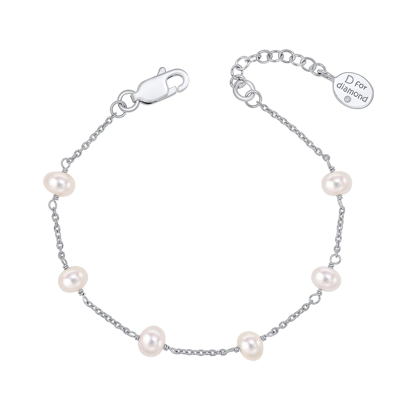 Sterling Silver Children's Pearl & Diamond Bracelet